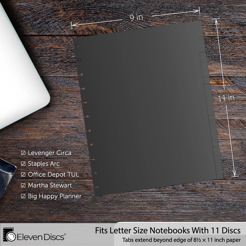 Eleven Discs Letter Poly Tab Dividers for Discbound Notebooks fits Circa, Arc, TUL (Black Semi-Transparent, Set of 5) - Image 5